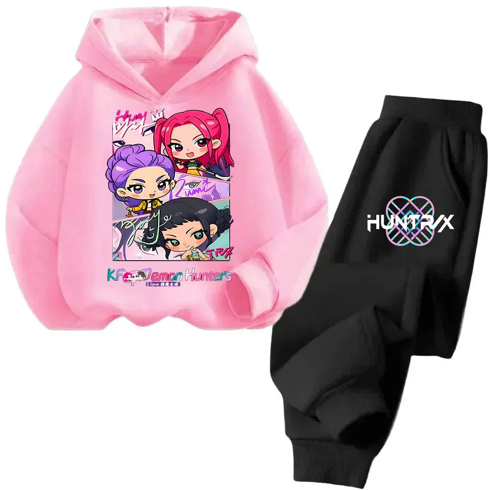 New children's hooded sweater set Print 2 pieces