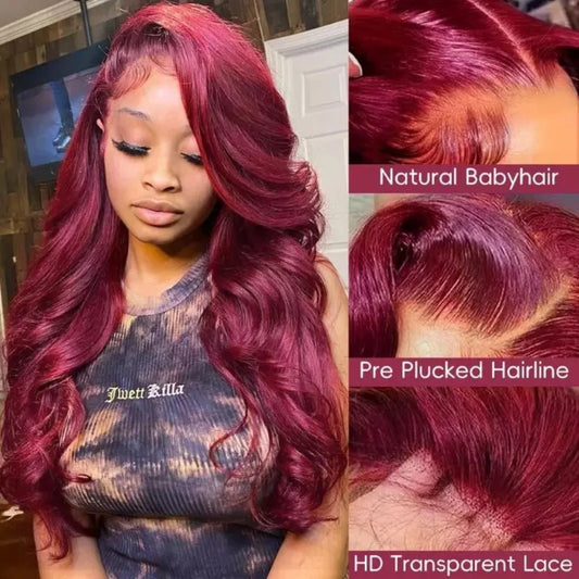 99J Burgundy Lace Frontal Wig Pre Plucked