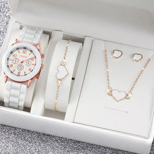 4pcs/set Women Quartz Watches Heart Jewelry Set(Without Box)
