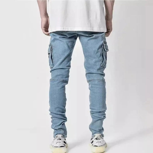 men JeansColor Multi Pockets Cargo Pants Casual Slim Fit