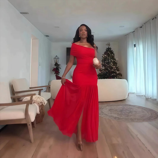 Maxi Dress for Women Elegant Mesh Slit Long Dresses