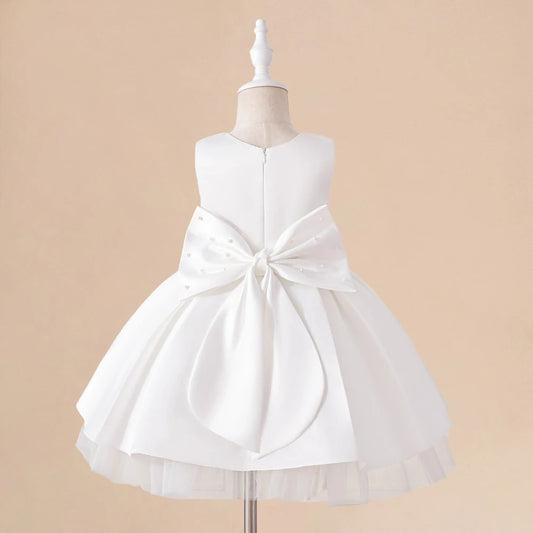 Toddler White Wedding Satin Princess Baby Girl