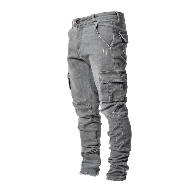 men JeansColor Multi Pockets Cargo Pants Casual Slim Fit