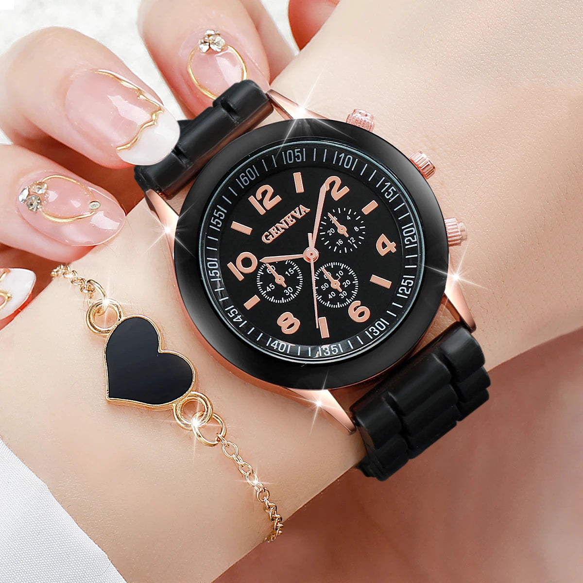 4pcs/set Women Quartz Watches Heart Jewelry Set(Without Box)