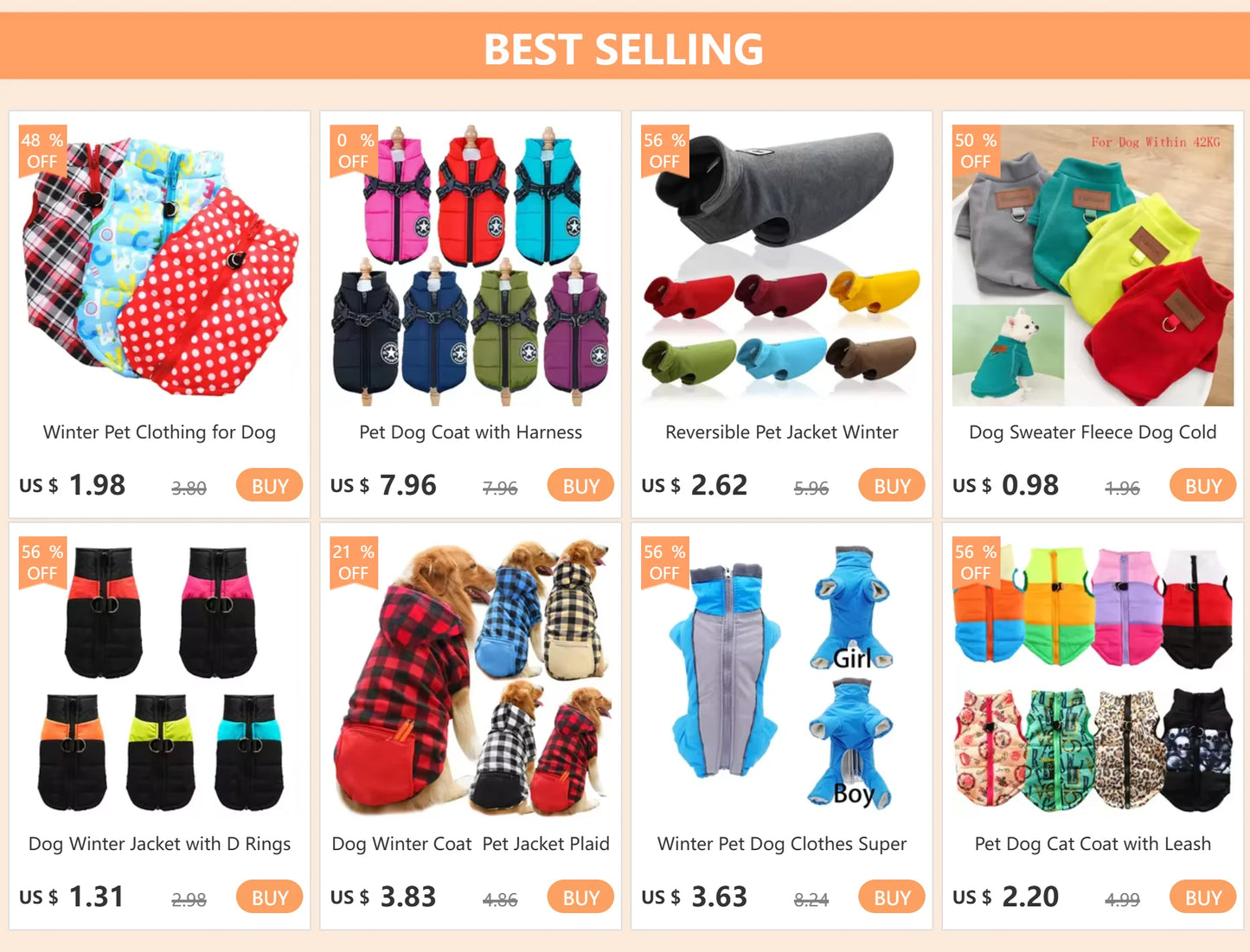 Dog Winter Coat  Pet Jacket  Small Medium Large Dogs