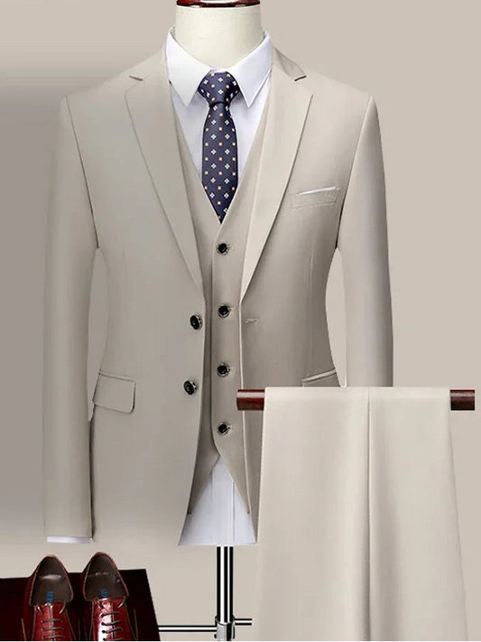 Mens Suit Three-piece Groom Wedding Dress Solid Color Suit