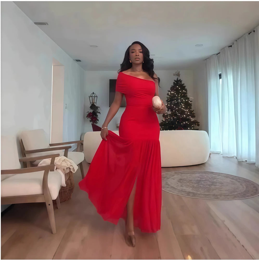 Maxi Dress for Women Elegant Mesh Slit Long Dresses