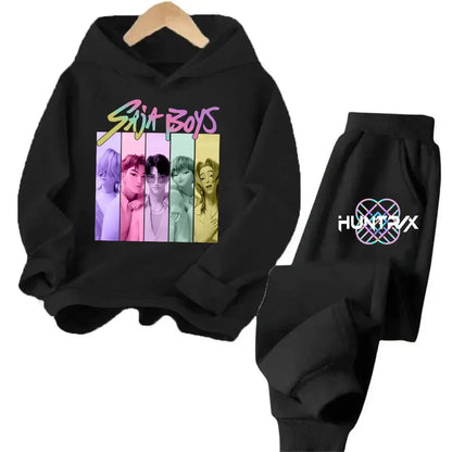 New children's hooded sweater set Print 2 pieces