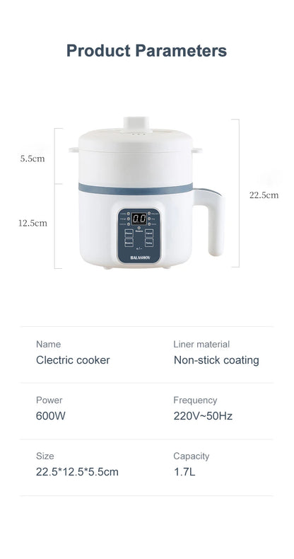 1.7L Electric Rice Cooker Single Double  Pot For Home