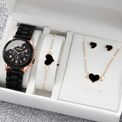 4pcs/set Women Quartz Watches Heart Jewelry Set(Without Box)