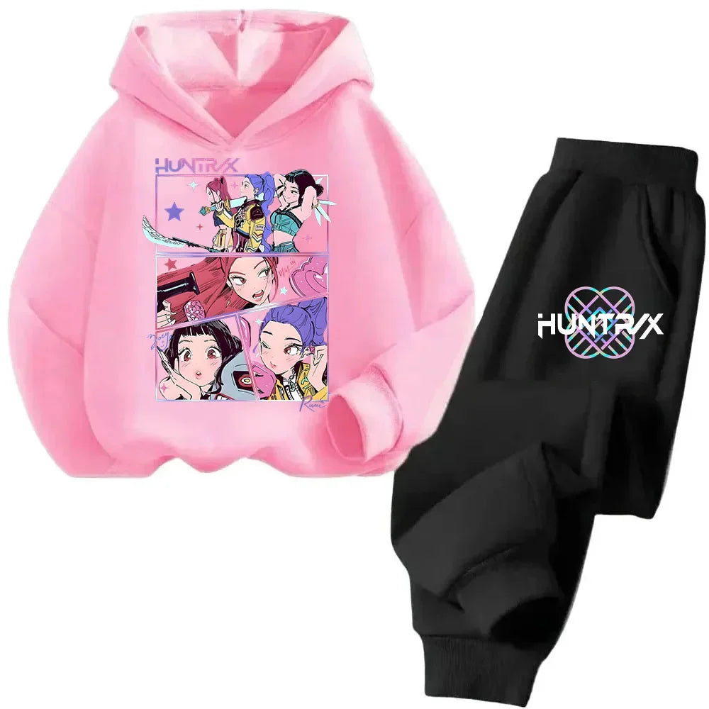 New children's hooded sweater set Print 2 pieces