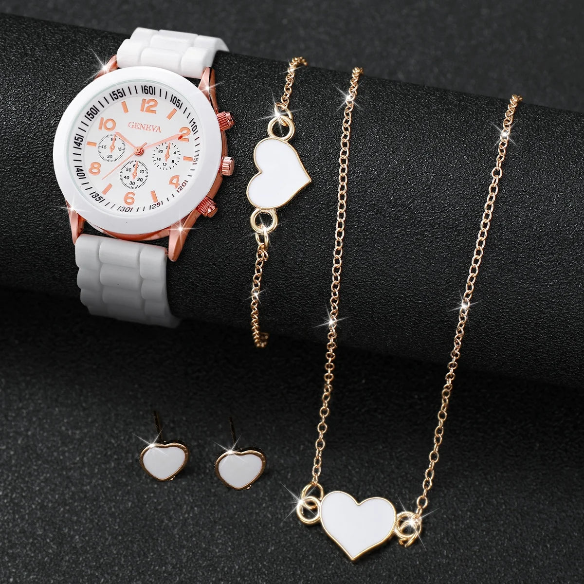 4pcs/set Women Quartz Watches Heart Jewelry Set(Without Box)