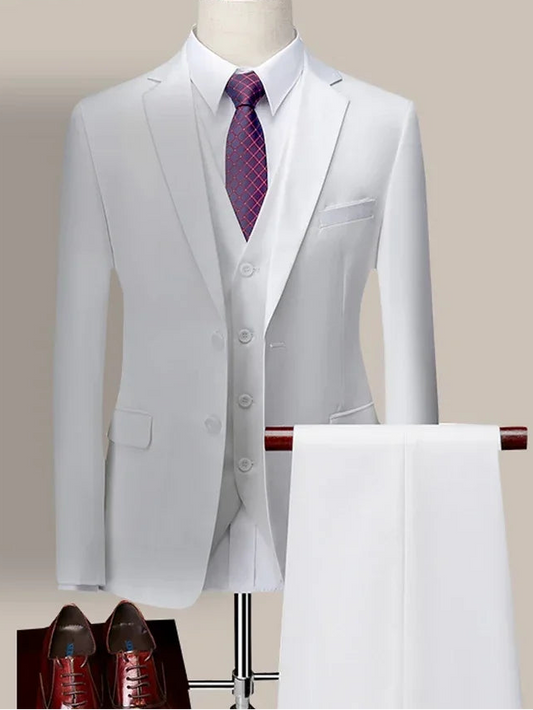 Mens Suit Three-piece Groom Wedding Dress Solid Color Suit