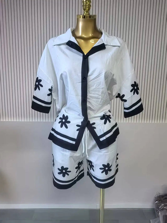 Sleeve Shirt Tops and Shorts Street Two 2 Piece Set Outfits