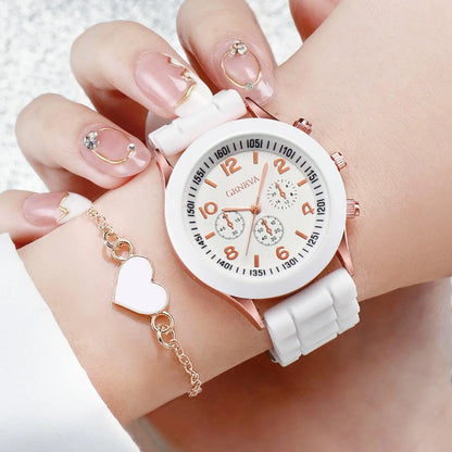 4pcs/set Women Quartz Watches Heart Jewelry Set(Without Box)