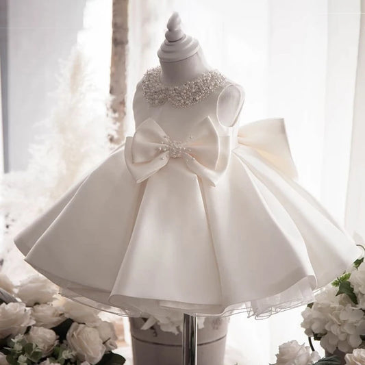 Toddler White Wedding Satin Princess Baby Girl